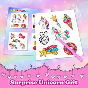 Beauwell Unicorn Gifts Toys for Girls - 3, 4, 5, 6, 7, 8, 9 Year Old Girl Birthday Gifts, Surprise Box, Christmas Gift, Includes Unicorn Skirt, Unicorn Headband, Unicorn Diamond Painting Kits