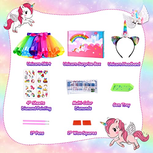 Beauwell Unicorn Gifts Toys for Girls - 3, 4, 5, 6, 7, 8, 9 Year Old Girl Birthday Gifts, Surprise Box, Christmas Gift, Includes Unicorn Skirt, Unicorn Headband, Unicorn Diamond Painting Kits