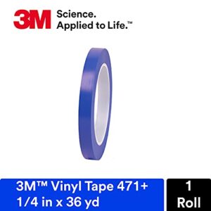 3M Vinyl Tape 471+, 1/4 in x 36 yd, Indigo, 1 Roll, Fine Line Tape for Paint Masking Striping, Color Separation and Complex Designs, High-Temperature, Stretch