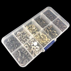 150 Sets Round Flat Head Chicago Screws Buttons Metal Studs Rivets Screwback Spots Metal Nail Rivet Studs for Leather Crafting 5/16 Inch (Mixed in Box)