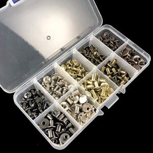 150 Sets Round Flat Head Chicago Screws Buttons Metal Studs Rivets Screwback Spots Metal Nail Rivet Studs for Leather Crafting 5/16 Inch (Mixed in Box)