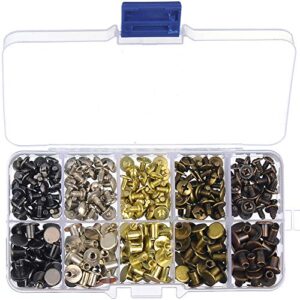 150 Sets Round Flat Head Chicago Screws Buttons Metal Studs Rivets Screwback Spots Metal Nail Rivet Studs for Leather Crafting 5/16 Inch (Mixed in Box)