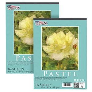 u.s. art supply 9″ x 12″ premium pastel paper pad, 80 pound (180gsm), assorted natural tone paper colors, pad of 16-sheets (pack of 2 pads)