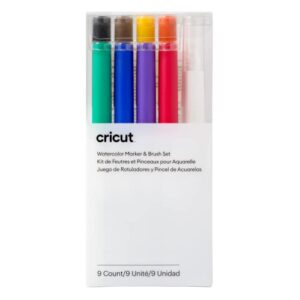 cricut watercolor marker and brush set, add watercolor effects with water brush (4mm), non -toxic ink, for use with cricut maker and explore machines, 8 assorted colors, (1mm) markers