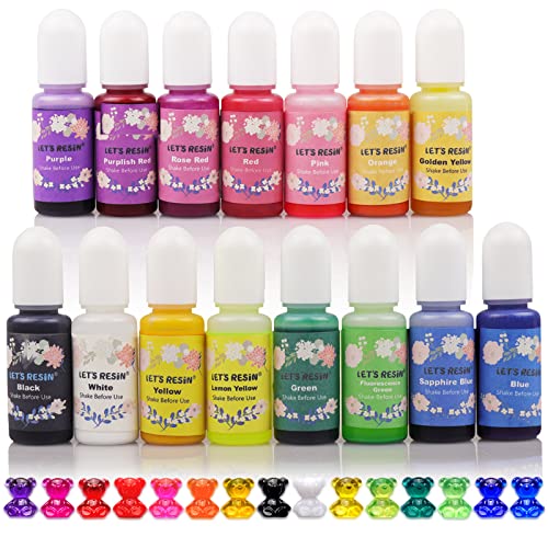 LET'S RESIN Epoxy Resin Dye,15 Color Translucent Epoxy Resin Pigment,Non-Toxic Concentrated Epoxy Resin Paint Each 0.35oz,Liquid Resin Colorant for Resin Coloring,Epoxy Resin,Resin Molds