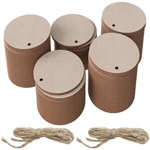 1.5 inch wooden tags round wooden circles with hole for diy decoration, 100 pcs