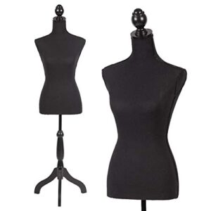 female mannequin torso dress form manikin body with wooden tripod base stand adjustable 60-67 inch for sewing dressmakers dress jewelry display,black