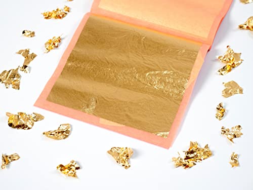 Slofoodgroup - 24 Karat Edible Gold Leaf Loose Sheets - 10 Sheets Gold Leaf Per Book - Gold Leaf Sheet Size 3.15in x 3.15in Loose Leaf Sheets - Edible Decoration, Crafting, Art and More