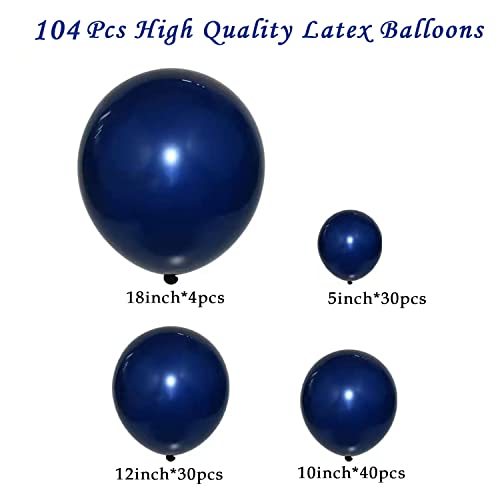 Navy Blue Balloons Garland Kit, 104pcs Matte Navy Blue Balloon Dark Blue Balloons with Different Size 18 Inch 12 Inch 10 Inch 5 Inch for Graduation Birthday Baby Shower, Wedding, Bridal Shower