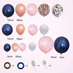 JULLIZ 144pcs Rose Gold Navy Blue and Pink Gender Reveal Balloon Garland Confetti Balloons for Graduation Shower Wedding Graduation Birthday Party Decoration