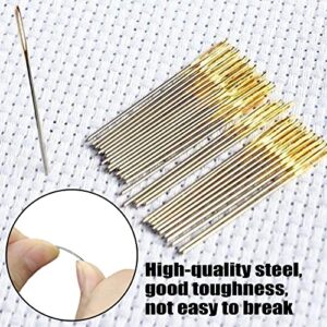 100pcs Cross Stitch Needles + 2 Needle Threader Golden Color Large Eyes Cross Stitch DIY Embroidery Hand Needles Sewing Needles in Transparent Box (26#)