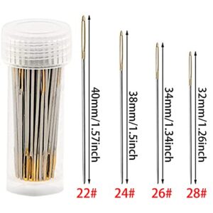 100pcs Cross Stitch Needles + 2 Needle Threader Golden Color Large Eyes Cross Stitch DIY Embroidery Hand Needles Sewing Needles in Transparent Box (26#)