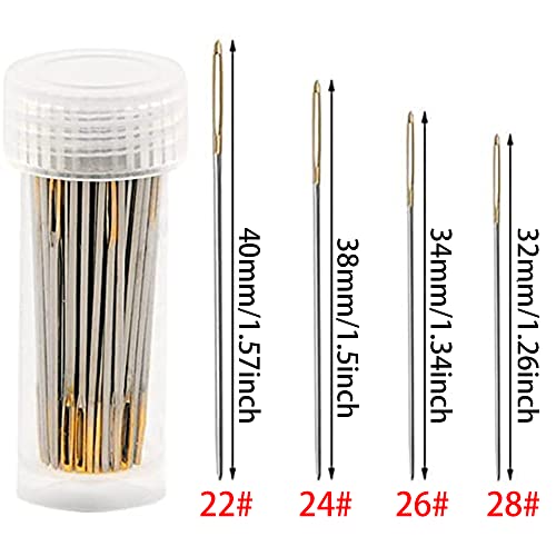 100pcs Cross Stitch Needles + 2 Needle Threader Golden Color Large Eyes Cross Stitch DIY Embroidery Hand Needles Sewing Needles in Transparent Box (26#)