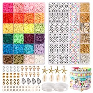 quefe 6000pcs 24 colors clay beads for bracelets making kit, charm bracelets making for girls 8-12, letter beads for jewelry making, polymer heishi beads, for preppy, christmas gifts, crafts