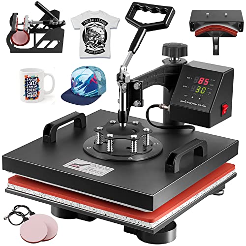 TOPDEEP 5 in 1 Heat Press Machine, Heat Press 15x15 inch, T Shirt Pressing Machine Slide Out Design, Multifunction Heat Press Transfer Machine Sublimation Combo for T-Shirt/Hat/Mug/Plate