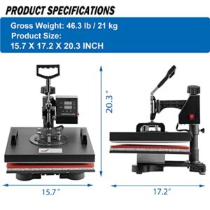 TOPDEEP 5 in 1 Heat Press Machine, Heat Press 15x15 inch, T Shirt Pressing Machine Slide Out Design, Multifunction Heat Press Transfer Machine Sublimation Combo for T-Shirt/Hat/Mug/Plate