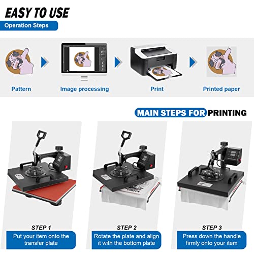 TOPDEEP 5 in 1 Heat Press Machine, Heat Press 15x15 inch, T Shirt Pressing Machine Slide Out Design, Multifunction Heat Press Transfer Machine Sublimation Combo for T-Shirt/Hat/Mug/Plate