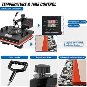 TOPDEEP 5 in 1 Heat Press Machine, Heat Press 15x15 inch, T Shirt Pressing Machine Slide Out Design, Multifunction Heat Press Transfer Machine Sublimation Combo for T-Shirt/Hat/Mug/Plate