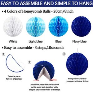 23Pcs Paper Fan Party Decoration, Navy Blue Hanging Paper Fans, Pom Poms Flowers, Garland String Polka Dot and Triangle Bunting Flag Packs for Boy Birthday, Bridal Shower, Baby Showers, Wedding