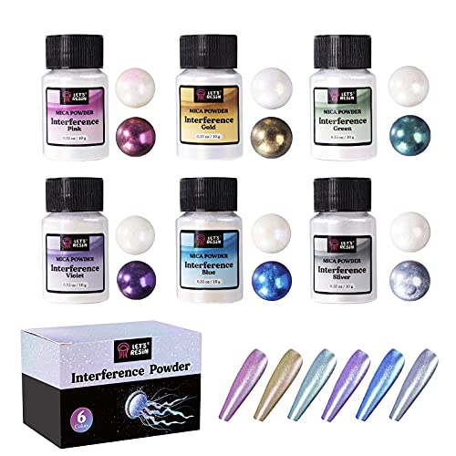 LET'S RESIN Resin Mica Powder, 6 Colors Interference Mica Powder for Epoxy Resin, Spirit Pearl Pigment Powder for Resin, Paint, Slime, Art