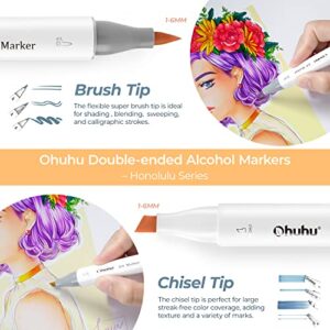 Ohuhu Alcohol Art Markers Set, 216-color Double Tipped Brush & Chisel Sketch Marker, Alcohol-based Brush Markers, Comes w/ 1 Blender for Sketching, Adult Coloring, and Illustration -Honolulu Series