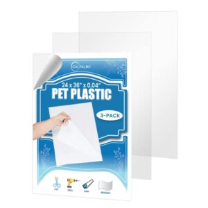 (3 Pack) PET Sheet Panels - 24 x 36 x 0.04" Plexiglass-Quality Lightweight and Shatterproof Glass Alternative Perfect for DIY Sneeze Guards, Face Shields, Railing Guards, and Pet Barriers