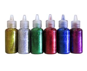 bazic products 6 color glitter glue set 20 milliliter bottles – classic colors – green, gold, red, silver, blue, and purple