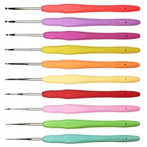 set of 10 small size crochet hook set, ergonomic handle crochet hook needles for arthritic hands, thread crochet steel lace hooks size 0.5mm to 2.75mm