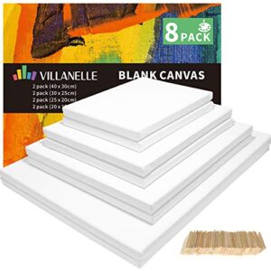 stretched canvas, 6×8″, 8×10″, 10×12″, 12×16″, 8 set artist canvase frame board panels, 100% cotton blank canvase oil acrylic watercolor pouring paint, acid-free for kids & artists