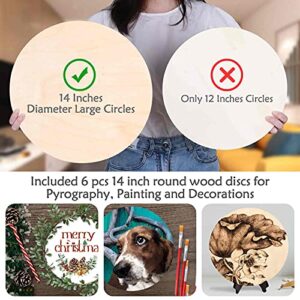 6 Pack 14 Inch Wood Rounds,14 Inch Round Wood Circles for Crafts, Unfinished Wood Circles Wood Sign Blank, Wooden Discs for DIY Crafts, Door Hangers and Christmas Decoration