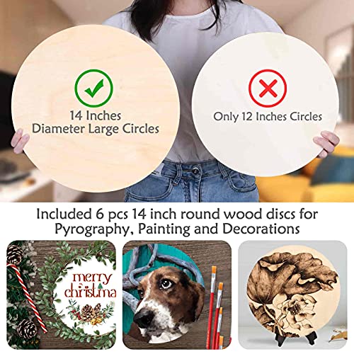 6 Pack 14 Inch Wood Rounds,14 Inch Round Wood Circles for Crafts, Unfinished Wood Circles Wood Sign Blank, Wooden Discs for DIY Crafts, Door Hangers and Christmas Decoration