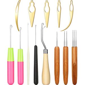 13 pieces dreadlocks tool set includes 5 pieces latch hook crochet needles, 3 pieces dreadlocks crochet hook and 5 pieces locking hair extensions tool for locs, sisterlocks, easyloc hair