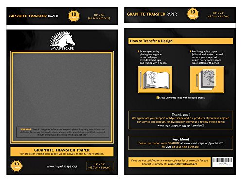 MyArtscape Graphite Transfer Paper, 18" x 24" - 10 Sheets - Black Waxed Carbon Paper - for Drawing, Tracing and Transfer - Premium Arts and Crafts Supplies