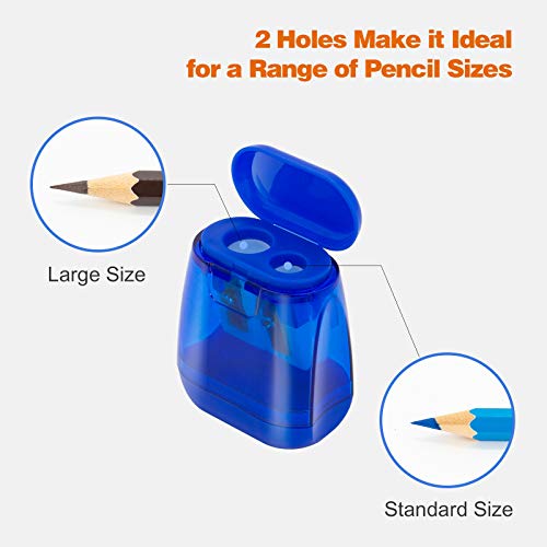 KIDMEN Manual Pencil Sharpeners,2 Holes Compact Sharpener with Lid for Kids, School and Office-12 Pack