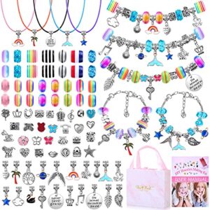 diy bracelet making kit for girls, thrilez 97pcs charm bracelets kit with beads, pendant charms, bracelets and necklace string for bracelets craft & necklace making, gift idea for teen girls