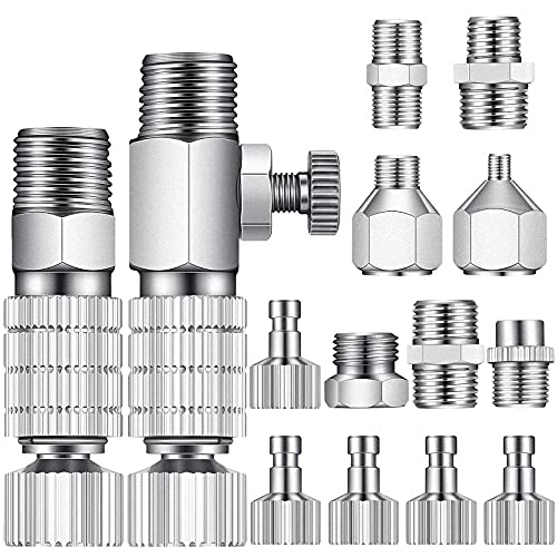 15 Pieces Airbrush Adapter Set Airbrush Quick Release Coupling Disconnect Adapter Kit Airbrush Quick Release Disconnect Fitting Connector Set Female Connectors for Air Compressor and Airbrush Hose