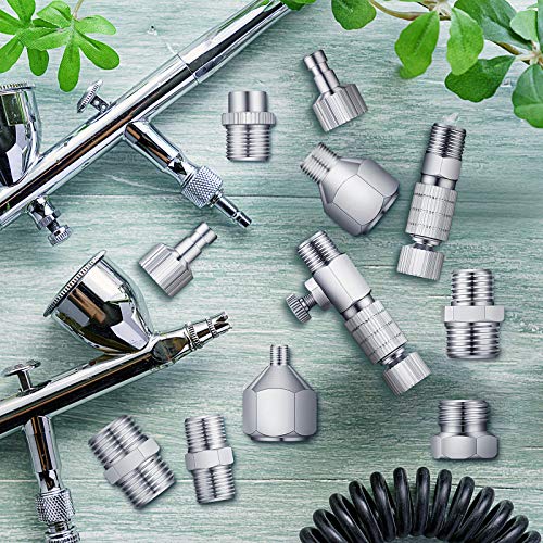 15 Pieces Airbrush Adapter Set Airbrush Quick Release Coupling Disconnect Adapter Kit Airbrush Quick Release Disconnect Fitting Connector Set Female Connectors for Air Compressor and Airbrush Hose