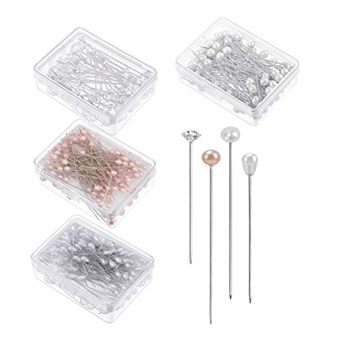 400 Pcs Bouquet Pins Flower Pin, 4 Styles Pearl Head Pins Crystal Head Corsage Pins for Dressmaking Jewelry Flower Decoration (Mixed)