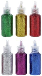 glitter glue for crafts in bright classic colors: gold, silver, red, green, blue & purple used for gluing, drawing, writing, outlining (6 pack)