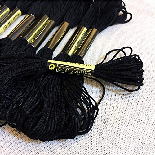 Black Embroidery Floss, 24 Skeins Embroidery Thread Friendship Bracelet String, Cross Stitch Threads Hair Wrap Yarn