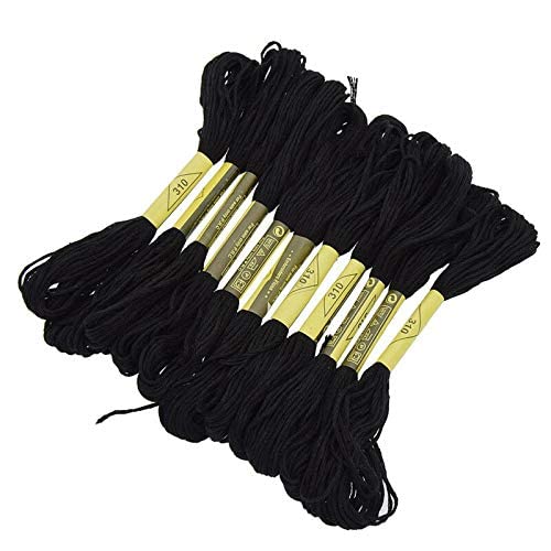 Black Embroidery Floss, 24 Skeins Embroidery Thread Friendship Bracelet String, Cross Stitch Threads Hair Wrap Yarn