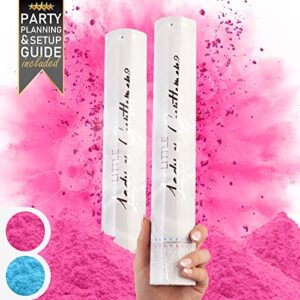 premium gender reveal confetti cannon – set of 2 – biodegradable powder in pink or blue for girl or boy | gender reveal powder cannon, gender reveal decorations, baby gender reveal smoke bomb, poppers