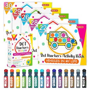 shuttle art dot markers, 14 colors bingo daubers with 135 patterns, 5 activity books, educational set with art activities,non-toxic washable coloring markers