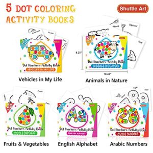 Shuttle Art Dot Markers, 14 Colors Bingo Daubers with 135 Patterns, 5 Activity Books, Educational Set With Art Activities,Non-Toxic Washable Coloring Markers