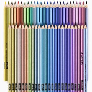 ARTEZA Metallic Colored Pencils for Adult Coloring, Set of 50 Drawing Pencils, Triangular Grip, Pre-Sharpened Pencil Set, Professional Art Supplies for Artists, for Coloring and Sketching