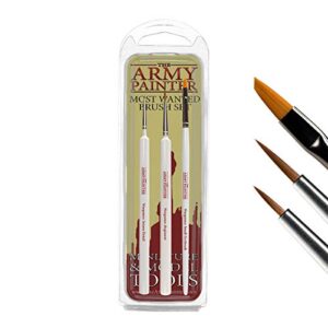 the army painter most wanted brush set – miniature small paint brush set of 3 acrylic paint brushes-includes drybrush, regiment model paint brush & detail fine tip paint brush for painting miniatures