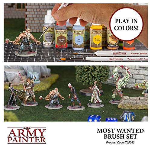 The Army Painter Most Wanted Brush Set - Miniature Small Paint Brush Set of 3 Acrylic Paint Brushes-Includes Drybrush, Regiment Model Paint Brush & Detail Fine Tip Paint Brush for Painting Miniatures