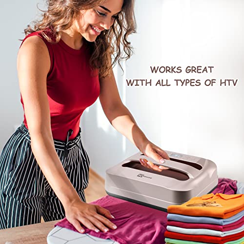 Heat Press Machine 12" x 10" Easy Press Heat Transfer for T-Shirts and HTV Vinyl Projects, Gold & Chestnut Brown