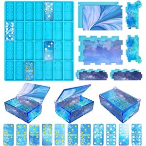 vakoo domino molds for resin casting, resin domino mold set, domino mold and domino box mold for diy personalized dominoes, dominoes game silicone molds set