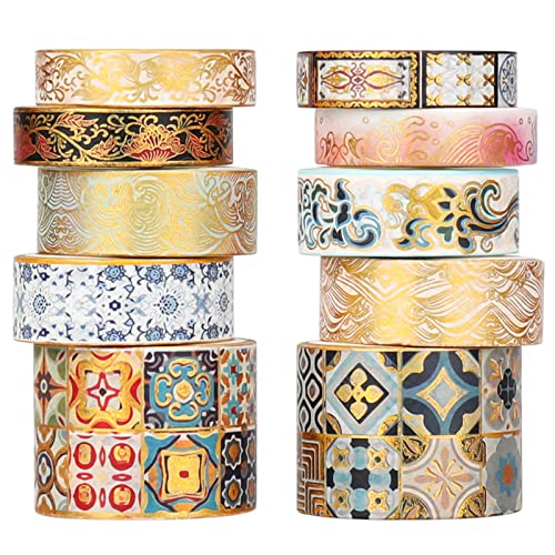 AEBORN Gold Vintage Washi Tape - Foil Washi Masking Tape Set with Gift Box - Aesthetic Decorative Tape Perfect for Bullet Journal, Scrapbook, DIY Crafts